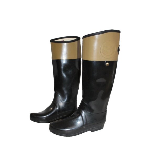 Hunter Women's Regent Carlyle Color Block Tall Gloss Rain Boots Black Brown 37 6 - Picture 9 of 9